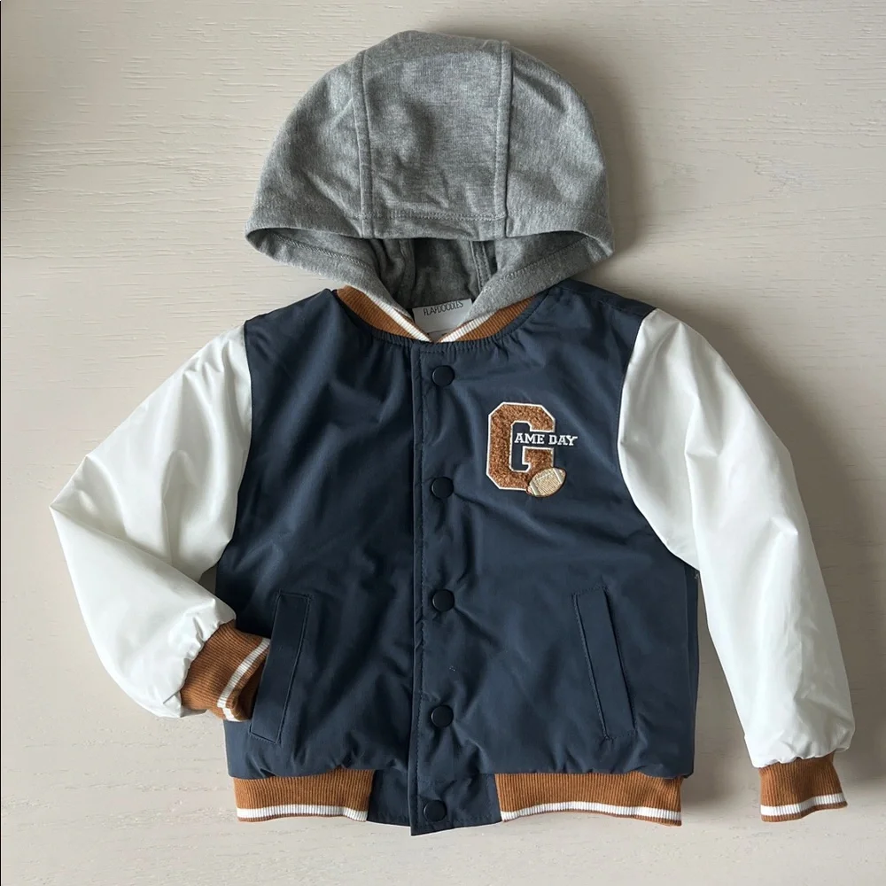 Flapdoodles Toddler Boy 3 Piece Set Bomber Jacket Joggers Football 2T 4T 5T